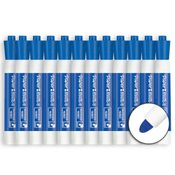 缤乐美papermate低味白板笔圆头蓝色12支盒装会议办公可擦笔