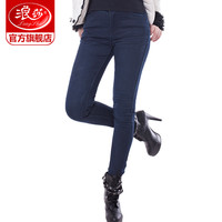 Langsha 浪莎 保暖裤 女士双层仿牛仔加厚加绒保暖裤子 外穿时尚显瘦打底裤 160/85/M 咖啡/650g双层