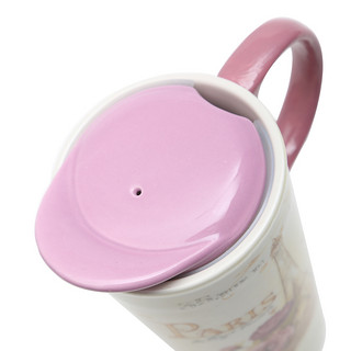 爱屋格林马克杯带盖大容量陶瓷杯可爱猫咪咖啡杯办公室水杯家用 好心情450ML