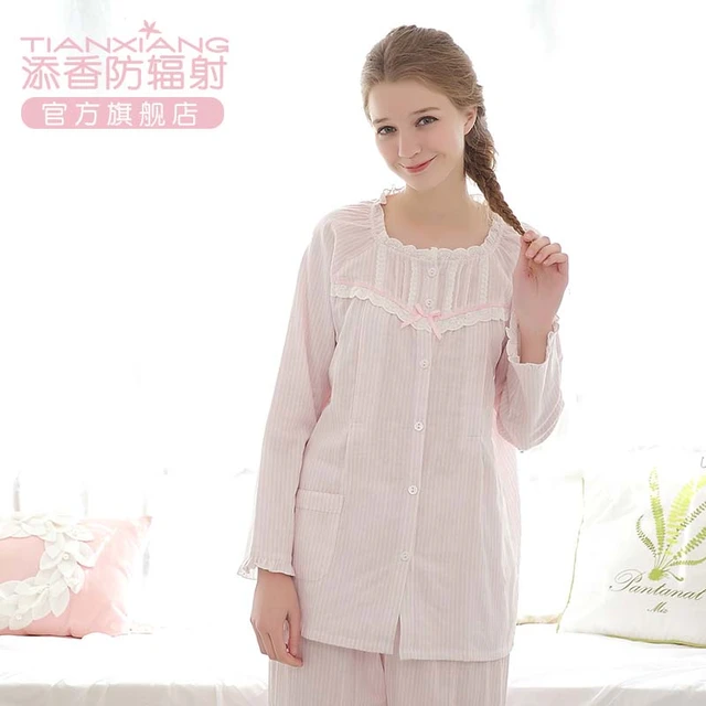 添香秋季薄款纱布纯棉月子服孕妇产后哺乳衣长袖睡衣居家服四季 S【产后100斤左右】 粉红