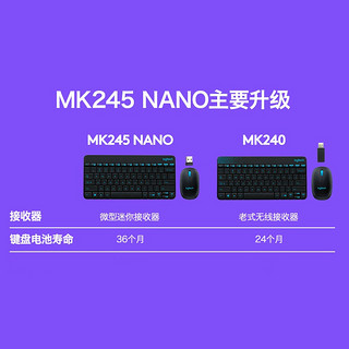 罗技MK245nano无线键盘鼠标键鼠套装笔记本电脑 MK245黑+鼠标垫