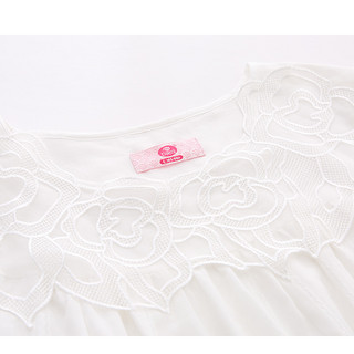 达尔丽家居专柜夏季梭织贡缎纯棉绣花白色女士短袖睡衣套装薄款 M 白色T871219