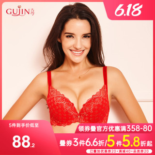 古今 GUJIN舒适深V侧秀聚拢型文胸大杯胸罩大码内衣女 0I8105 大红 85C