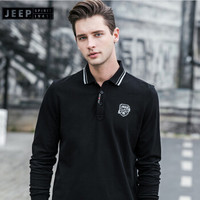 吉普JEEP 长袖T恤男POLO衫2019秋季新品翻领纯色棉质男士男装上衣FSMS1091黑色 2XL