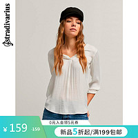 Stradivarius 长版V领衬衫女宽松休闲上衣韩版荷叶边 06021224003 M 白色