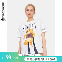 Stradivarius音符迪士尼狮子王辛巴宽松T恤女2020春 02620334004 XS 白色
