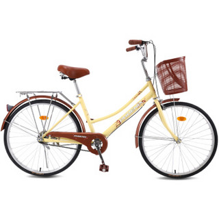 凤凰自行车 女士成人都市复古通勤轻便城市单车学生男女车 24寸单速 米色