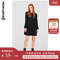 Stradivarius 秋季百褶连衣裙女纯色长袖连衣短裙新款06376589001 L 黑色