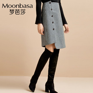 Moonbasa/梦芭莎不规则拼接扣子装饰半裙 M 灰白条纹