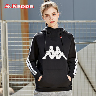 Kappa卡帕串标女运动卫衣加绒休闲长袖套头帽衫堆领外套背靠背 S 电力粉-469