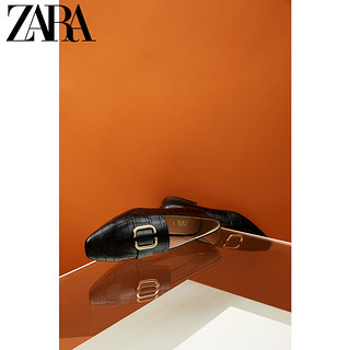 ZARA新款 女鞋 黑色动物纹印花搭扣饰平底莫卡辛鞋 15505001040 35 (230/83) 黑色