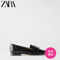 ZARA新款 女鞋 黑色动物纹印花搭扣饰平底莫卡辛鞋 15505001040 39 (255/87) 黑色