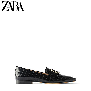 ZARA新款 女鞋 黑色动物纹印花搭扣饰平底莫卡辛鞋 15505001040 39 (255/87) 黑色