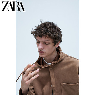 ZARA 新款 男装 宽松落肩绒面质感效果夹克外套 08574425707 XL (185/104A) 棕褐色
