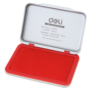 得力9891红色印台【水性】【秒干】印泥盖章台办公财务用品金属外壳红色大中小印章银行按手印指纹办公用品 大号-9893（配50ml秒干印油）【送1只红色中性笔】