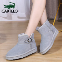 卡帝乐鳄鱼 CARTELO 雪地靴女鞋时尚休闲加绒棉韩版套脚保暖潮流皮毛带扣厚底 KDLYP8020 灰色 39