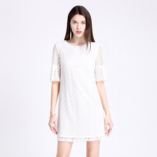 商品moonbasa/梦芭莎女装轻熟风白色直身蕾丝连衣裙夏 仙高贵优雅气质