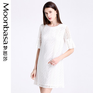 Moonbasa/梦芭莎女装轻熟风白色直身蕾丝连衣裙夏 仙高贵优雅气质 M 白色