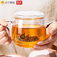富光玻璃杯茶杯带把茶水分离女花茶杯过滤泡茶杯家用水杯透明杯子 520ml云趣