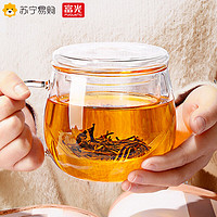 富光玻璃杯茶杯带把茶水分离女花茶杯过滤泡茶杯家用水杯透明杯子 520ml云趣