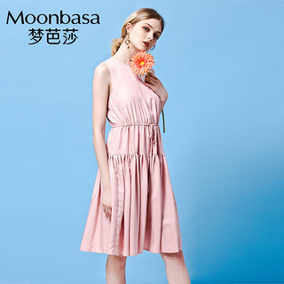 Moonbasa/梦芭莎女装桔梗连衣裙黑色收腰无袖百褶裙连体裙 显瘦 S 粉色