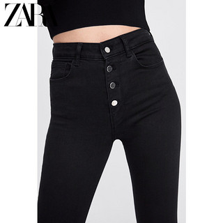 ZARA 新款 女装 纽扣门襟高腰修身九分牛仔裤 07513249800 29 (170/74A) 黑色