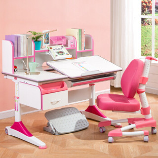 溢彩年华 儿童学习桌椅套装 可升降学生书桌课桌写字桌儿童桌 YCX1112R+YCX3312R+YCX2003R粉色