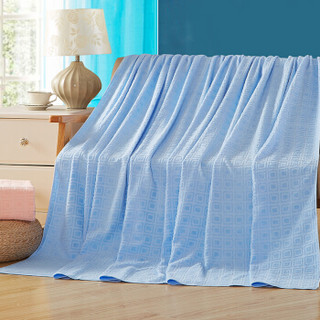 隽优 毛巾被 简约小方格素色竹棉毯子 双人毯 夏季竹纤维棉混纺空调毯夏凉被 蓝色 180*200cm