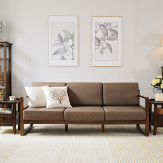华谊 美式实木沙发 橡木布艺沙发组合 单双人三人位沙发 客厅家具 单人沙发 华盛顿7C6502401