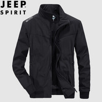 吉普 JEEP 2019春秋新品男装夹克外套男士薄款立领茄克衫防风衣 L2677黑色 L