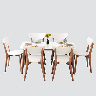 喜视美 轻奢餐桌椅组合 120餐桌+4把路易斯椅子 原木色