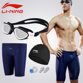 LI-NING 李宁 431 男士平角五分泳裤+泳帽泳镜套装