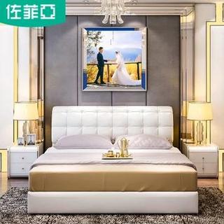 佐菲亚 真皮双人床 框架无抽屉 单床+乳胶床垫 1.8米