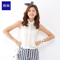 Tonlion 唐狮 蕾丝拼接假两件无袖衬衫