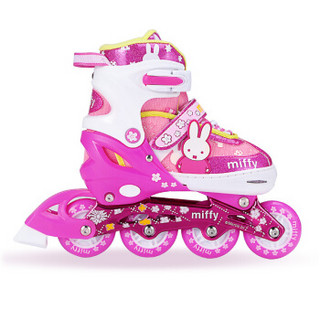 米菲（MIFFY）儿童溜冰鞋全套装轮滑鞋八轮全闪光男女可调旱冰鞋滑冰鞋(含头盔护具) 米菲粉S码