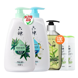 六神 沐浴露 家庭装 共2.5L（1L*2+300ml+100ml*2）