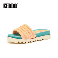 KEDDO 韩版外穿厚底平跟女士沙滩一字拖 CN098KD108/03KD 浅蓝弹力布 36