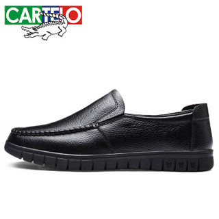 卡帝乐鳄鱼 CARTELO 男士透气牛皮时尚潮流英伦一脚蹬豆豆驾车休闲皮鞋男 909 黑色 40