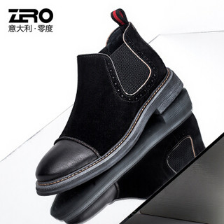 零度(ZERO)休闲男士磨砂皮百搭时尚耐磨保暖短靴 R85396 黑色 40
