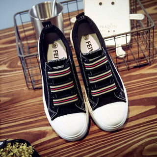 飞耀（FEIYAO）韩版套脚平底帆布鞋女学生L-805 黑色 36