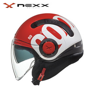 NEXX SX.10 COOL酷系列 亚洲版型 休闲半盔 双镜片 轻量复合材料电动摩托车头盔 白红色 M