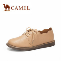 骆驼（CAMEL） 女士 舒适荷叶边复古平跟系带单鞋 A83514666 杏色 38