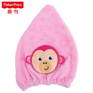 费雪（Fisher Price）婴儿干发帽宝宝洗头帽快速吸水帽子可爱卡通柔软弹性带速干儿童洗发帽 粉色小猴