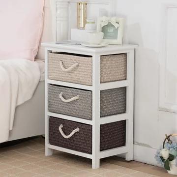 家逸 简约现代床头柜藤编柜子(三层三抽柜)