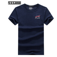 吉普(JEEP)短袖T恤男士青年商务休闲薄款透气圆领棉质2018夏季新品CHH113 蓝色 L