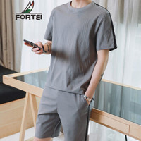富铤（FORTEI ）短袖T恤男士短裤套装新款简约休闲修身男装 D82灰色 2XL