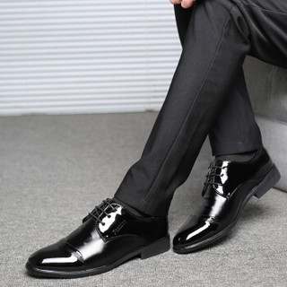 卡帝乐鳄鱼（CARTELO）商务休皮鞋 男式系带尖头舒适职场 KDLJZ6716 黑色 41码