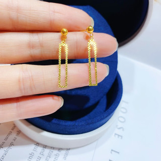 黄金耳钉女999足金方形链条耳线5g金圆珠耳饰七夕情人节送女友