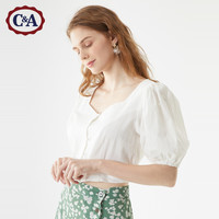西雅衣家 C&Amp;A法式气质短款提花纯棉衬衫女士2020夏季新款CA200229633-W0