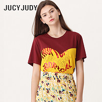 Jucy Judy20早秋新款短袖上衣女夏ins风个性花纹纯棉T恤JUTS520B